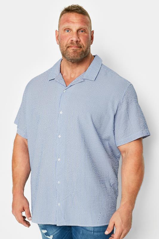 Men's  JACK & JONES Big & Tall Blue Stripe Revere Collar Seersucker Shirt