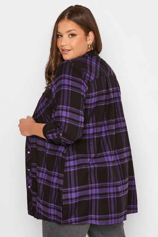 Plus Size Purple & Black Check Brushed Oversized Boyfriend Shirt | Yours Clothing 3