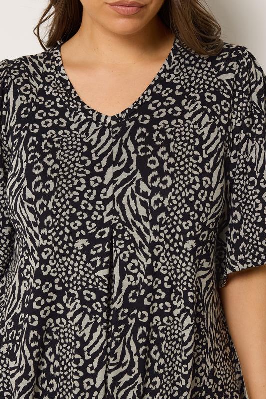 YOURS Plus Size Black Leopard Print Pleated Swing Top | Yours Clothing 4