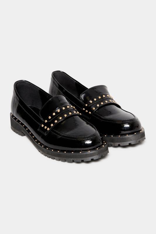 LTS Black Patent Studded Loafers In Standard Fit | Long Tall Sally 2