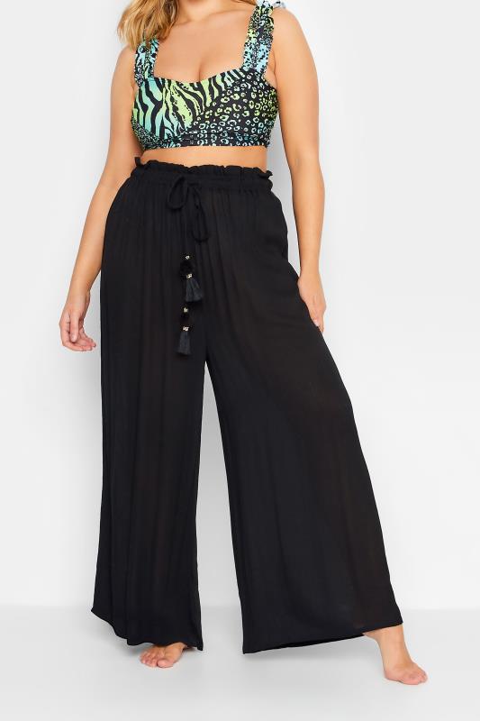  Grande Taille YOURS Curve Black Wide Leg Beach Trousers