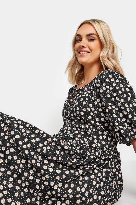 YOURS Plus Size Black Daisy Print Textured Mini Dress | Yours Clothing 4