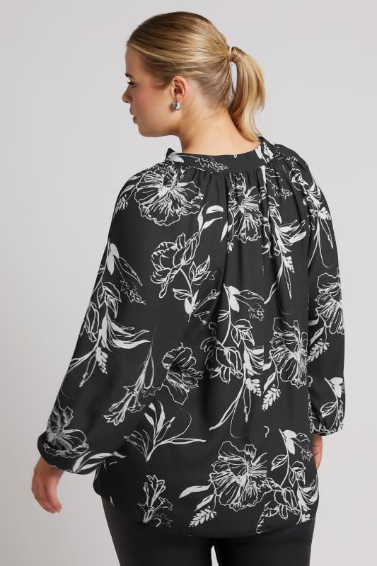 YOURS LONDON Plus Size Black Floral Print Pleated Blouse | Yours Clothing 3