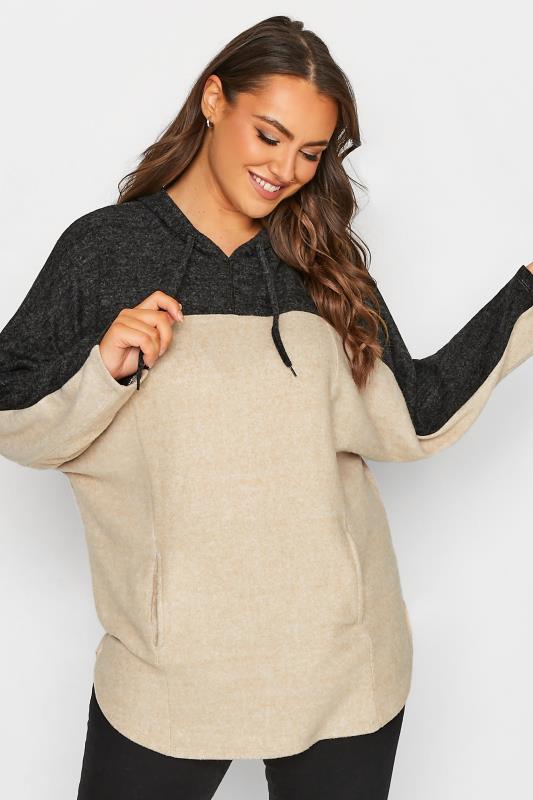 Curve Plus Size Womens Beige Brown & Black Colourblock Hoodie | Yours Clothing 3