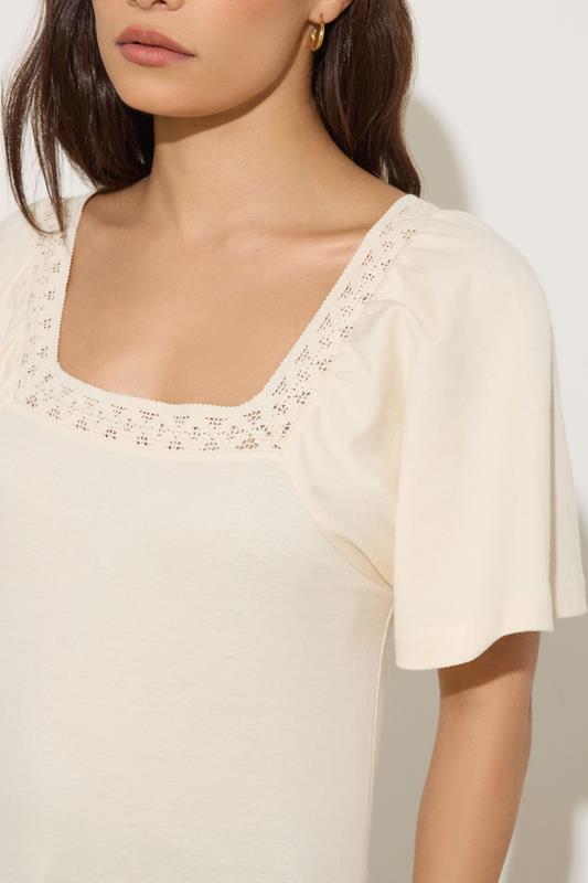 PixieGirl Petite Women's Ivory White Crochet Trim Flutter Sleeve Cotton T-Shirt | PixieGirl 4