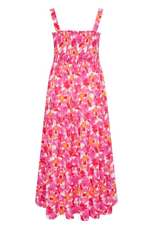 LIMITED COLLECTION Curve White & Pink Floral Print Tiered Maxi Sundress 7