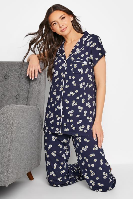 LTS Tall Navy Blue Daisy Print Cotton Pyjama Set_B.jpg