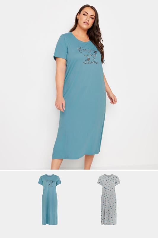  Grande Taille YOURS Curve 2 Pack Mint Green Shell Print Nightdress