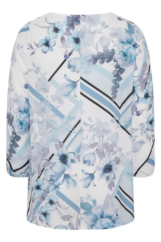YOURS LONDON Plus Size White & Blue Floral Scarf Print Blouse | Yours Clothing 7