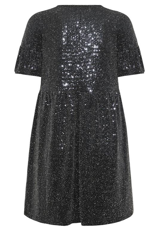 Plus Size Black & Silver Sequin Smock Dress | Yours Clothing 7