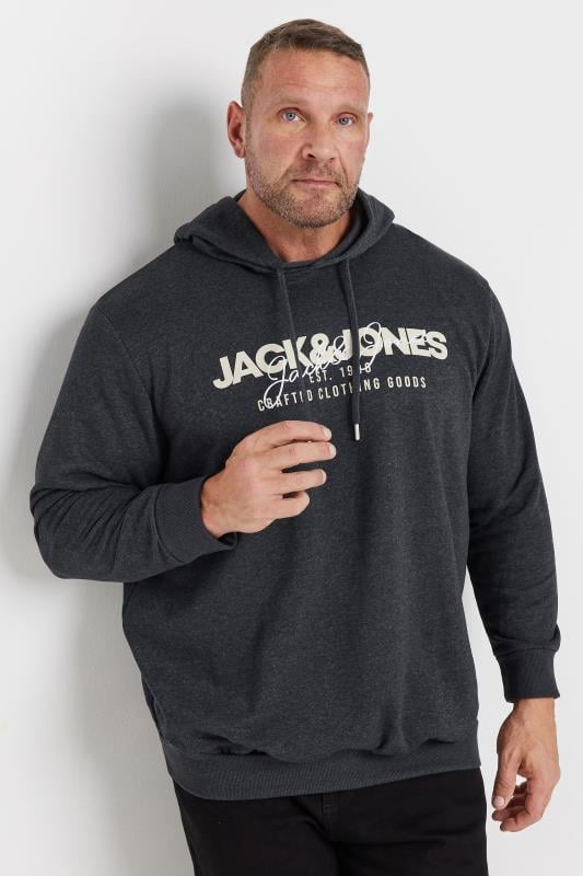 JACK & JONES Big & Tall Black Logo Print Hoodie | BadRhino 1