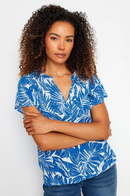 M&Co Blue & White Leaf Print Top | M&Co 1