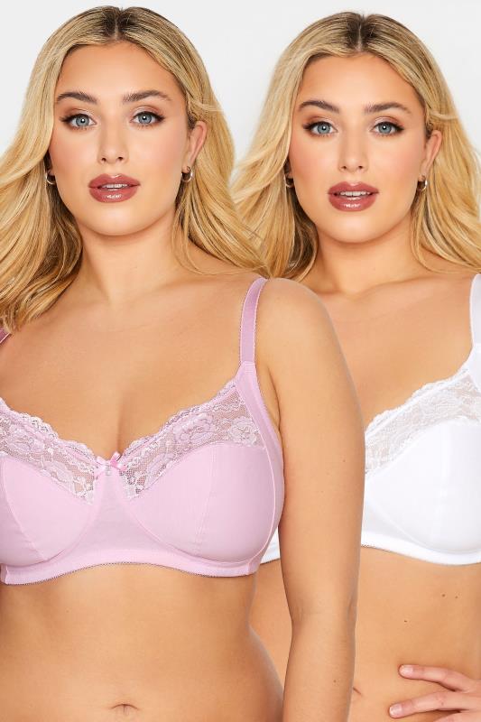 Plus Size YOURS 2 PACK Pink & White Non-Padded Non-Wired Full Cup Bras | Yours Clothing  1