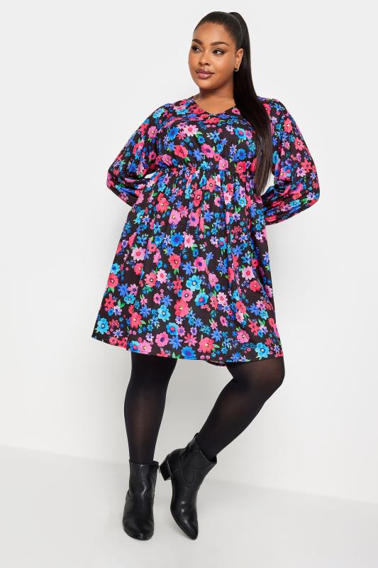 LIMITED COLLECTION Plus Size Black Floral Print Mini Dress | Yours Clothing  2