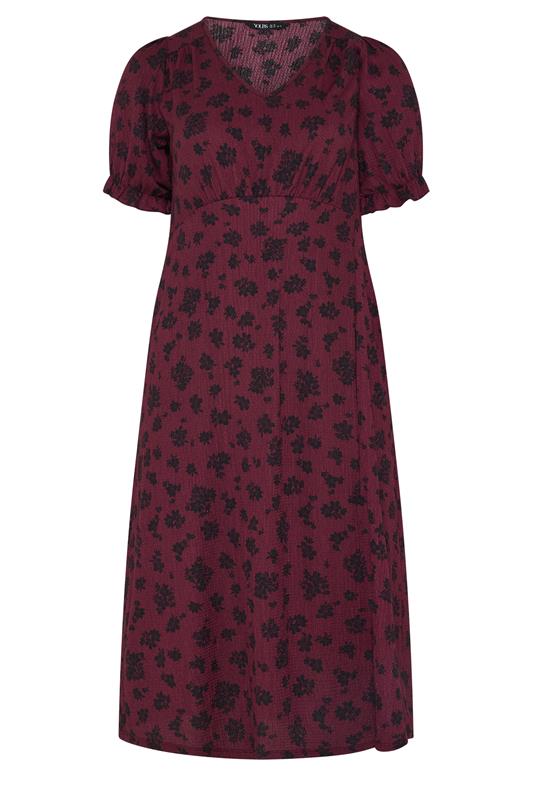YOURS Plus Size Burgundy Red Floral Tea Dress | Yours Clothing 1
