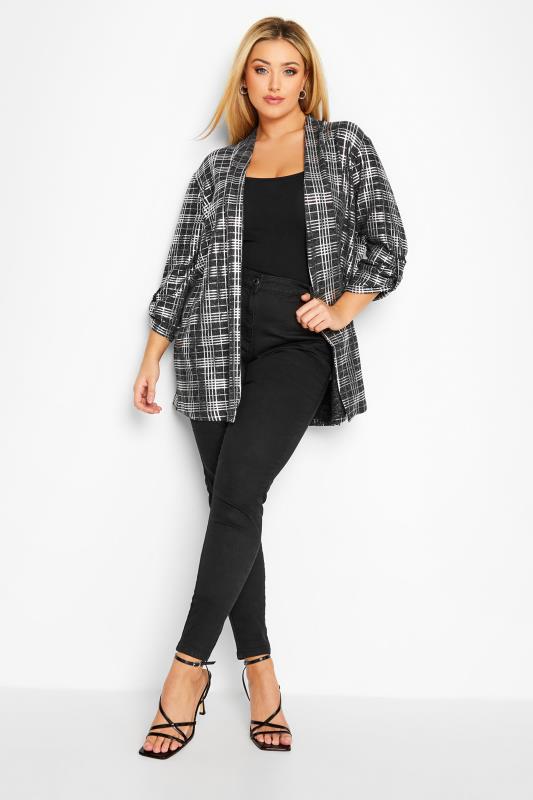 Plus Size Grey Foil Check Print Cardigan | Yours Clothing 2