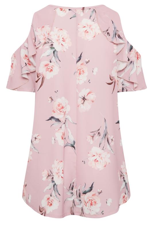 YOURS LONDON Plus Size Pink Floral Frill Cold Shoulder Top | Yours Clothing 7