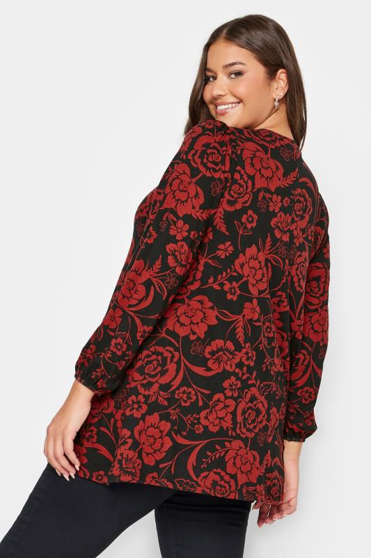 YOURS Plus Size Red Floral Print Pleat Front Swing Top | Yours Clothing 3