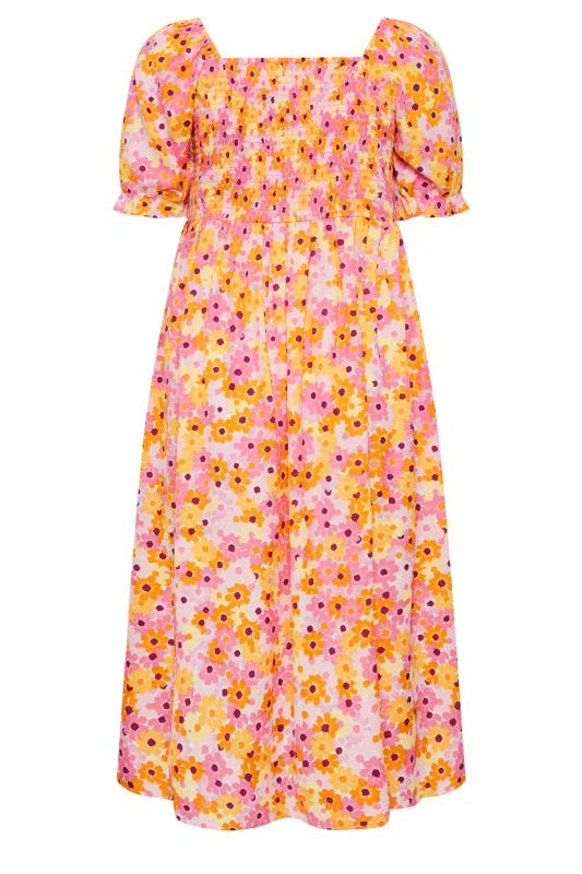 YOURS Plus Size Curve Pink Floral Print Shirred Midaxi Dress | Yours Clothing  7