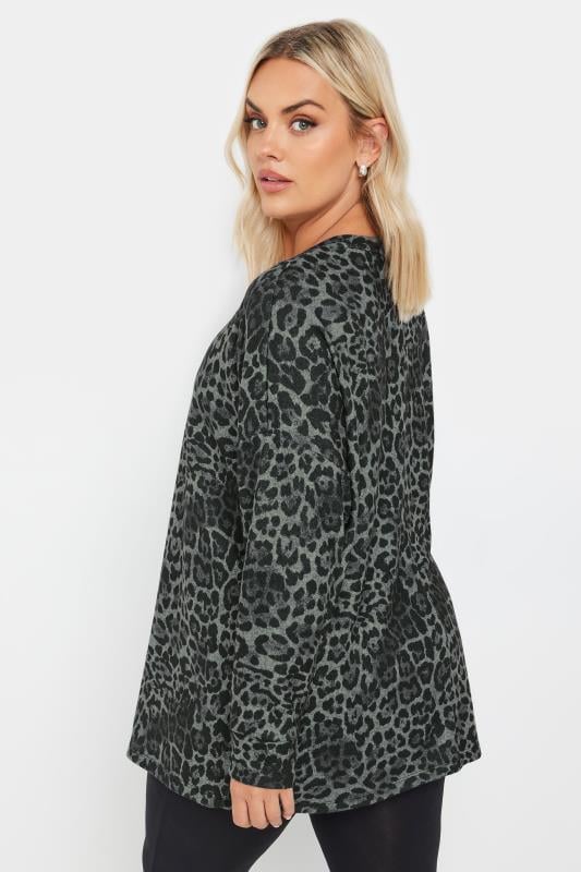 YOURS Plus Size Grey Leopard Print Soft Touch Jumper | Yours Clothing  3