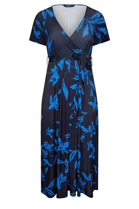YOURS Curve Plus Size Cobalt Blue Leaf Print Maxi Wrap Dress | Yours Clothing  6