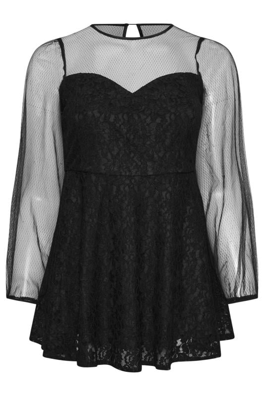 YOURS LONDON Plus Size Black Peplum Lace Top | Yours Clothing 5