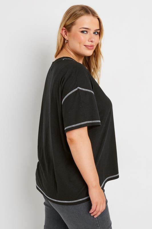 YOURS Plus Size Black Contrast Stitch T-Shirt | Yours Clothing 3