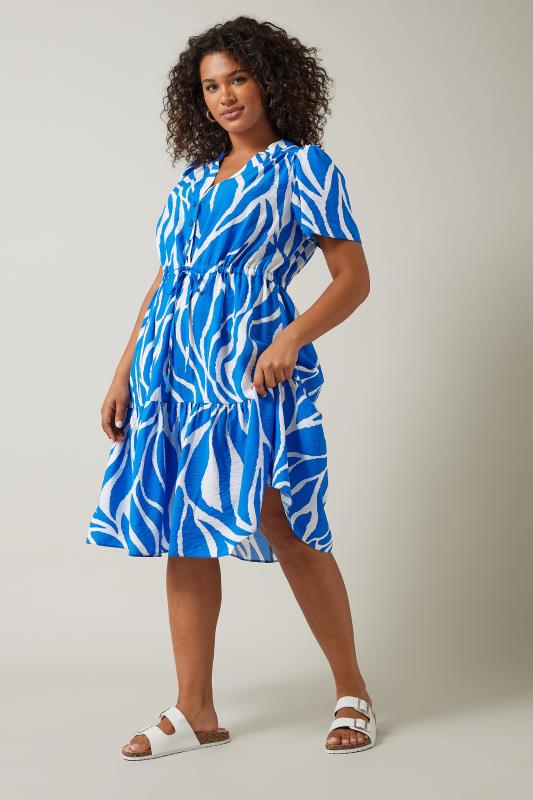 EVANS Plus Size Blue Abstract Print Midi Shirt Dress | Evans 2