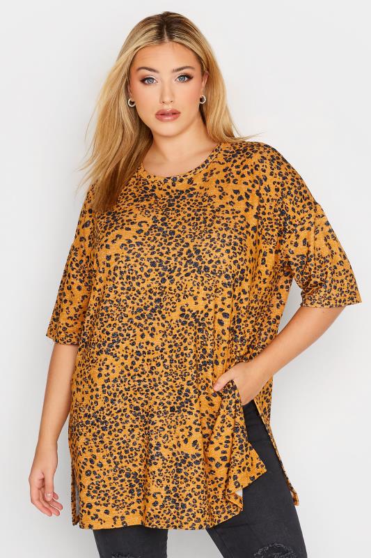 Plus Size Yellow Leopard Print Top | Yours Clothing  1