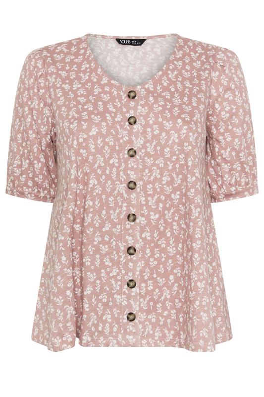 YOURS Plus Size Pink Floral Button Front Top | Yours Clothing 5