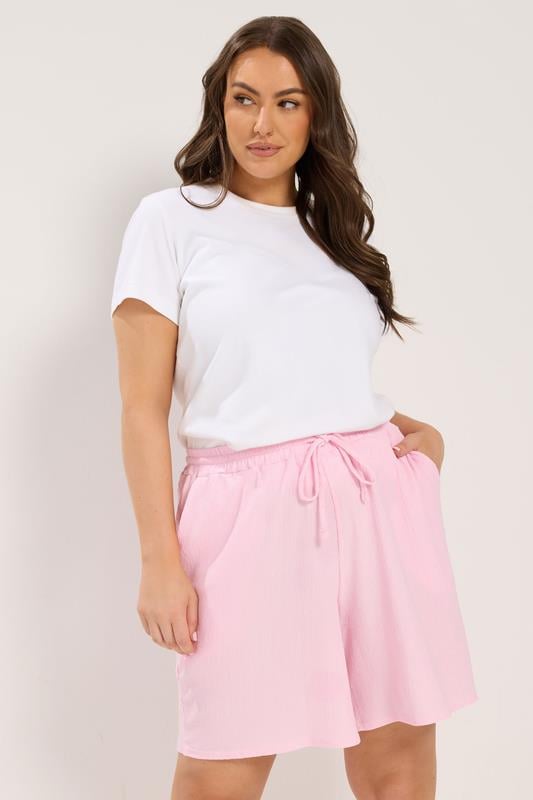  YOURS pantalones cortos rosa con rugosa arrugada