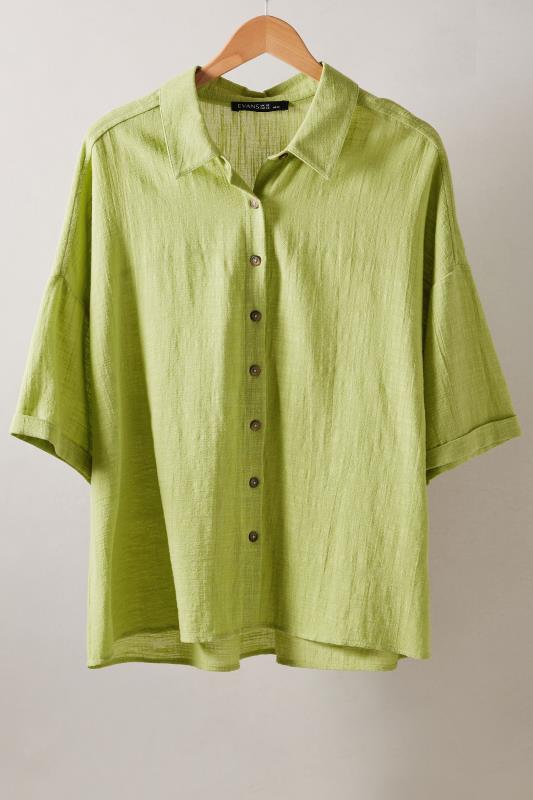EVANS Plus Size Chartreuse Green Cotton Shirt | Evans 5