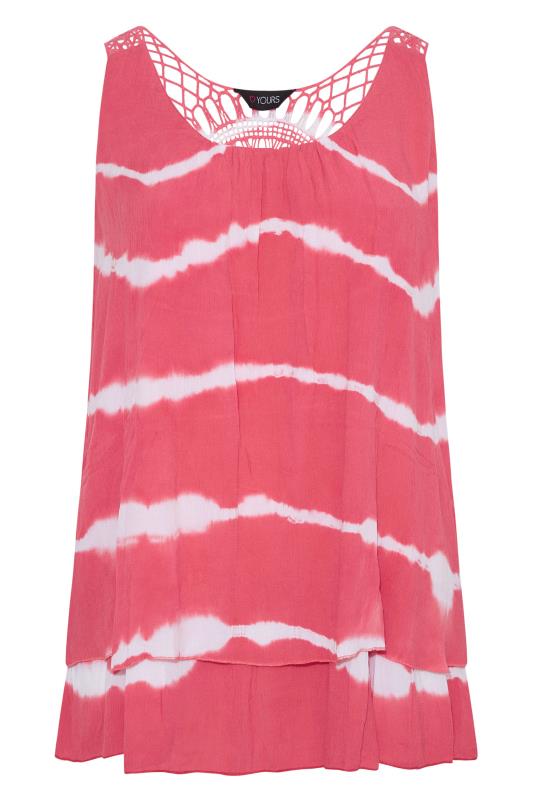 Plus Size Pink Tie Dye Crochet Back Vest Top | Yours Clothing  6