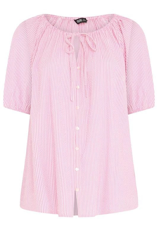 Yours Plus Size Pink Stripe Tie Neck Top | Yours Clothing 5