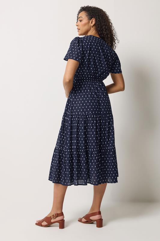 M&Co Navy Blue Dobby Tiered Cotton Midi Dress | M&Co 2