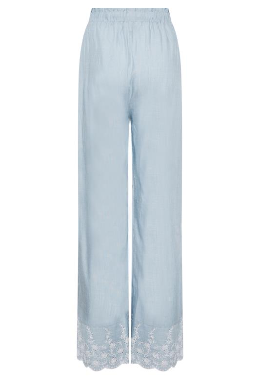 LTS Tall Light Blue Broderie Anglaise Wide Leg Pyjama Bottoms | Long Tall Sally 6