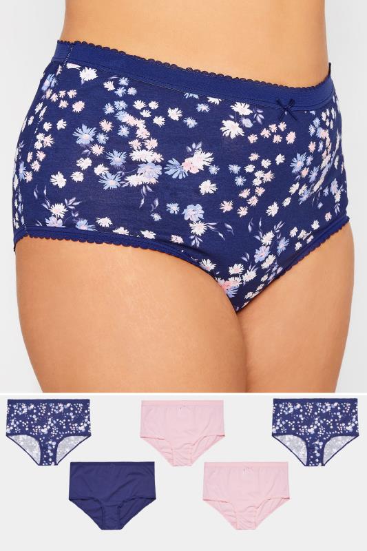 Plus Size  YOURS 5 PACK Curve Blue Ditsy Floral High Waisted Full Briefs