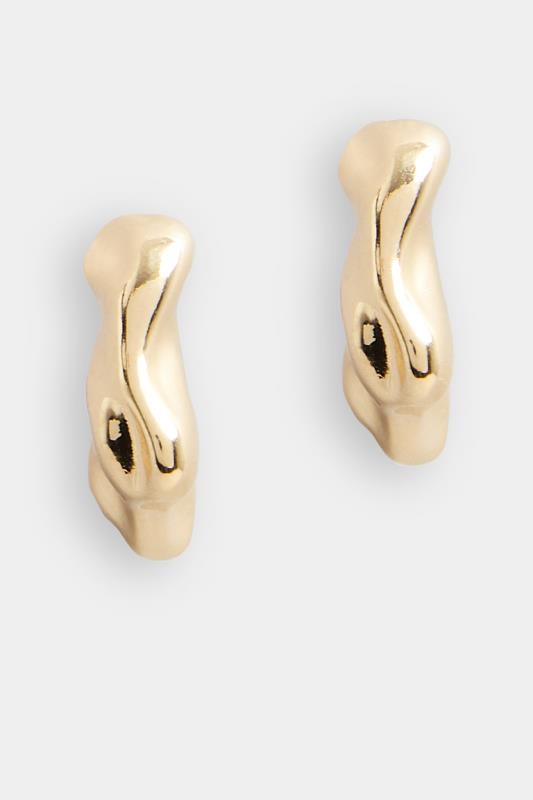 Gold Tone Molten Style Hoop Earrings 2