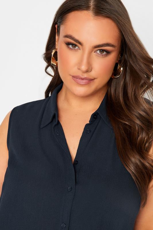 YOURS Plus Size Navy Blue Dipped Hem Sleeveless Blouse | Yours Clothing 4