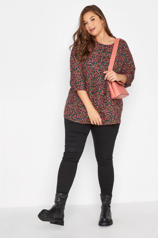 Plus Size LIMITED COLLECTION Black & Pink Floral Button Front Top | Yours Clothing 2