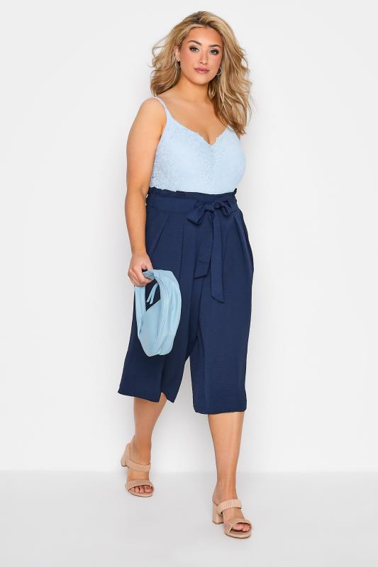 Plus Size Navy Blue Paperbag Twill Culottes | Yours Clothing  2