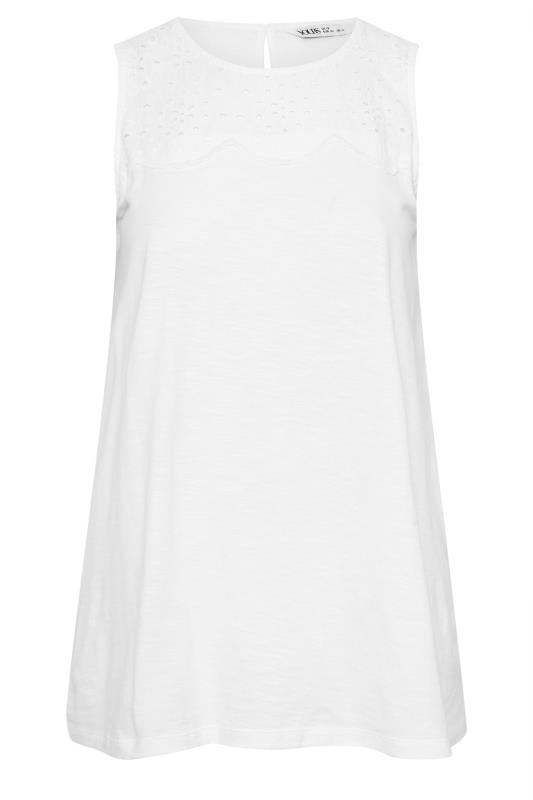 YOURS Plus Size White Broderie Anglaise Detail Vest Top | Yours Clothing 5