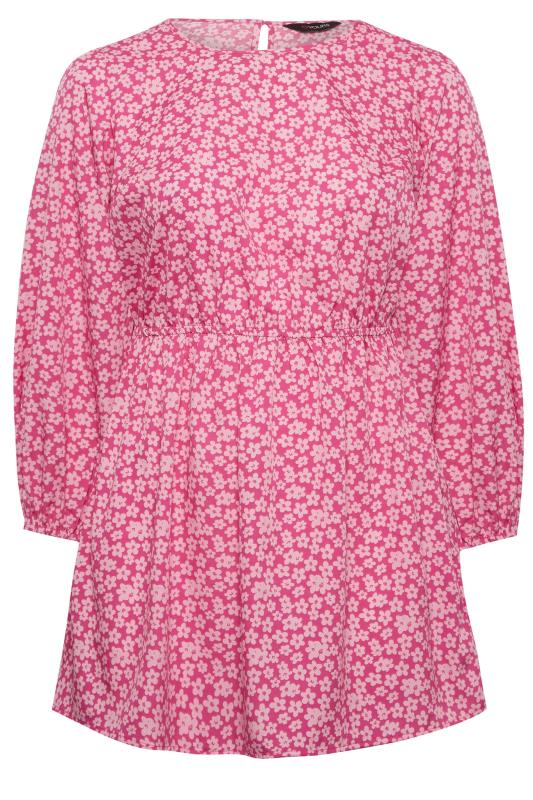 Plus Size Pink Floral Print Peplum Top | Yours Clothing 6