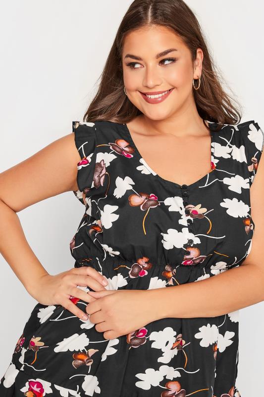 Plus Size Black Floral Print Frill Sleeve Smock Top | Yours Clothing 4