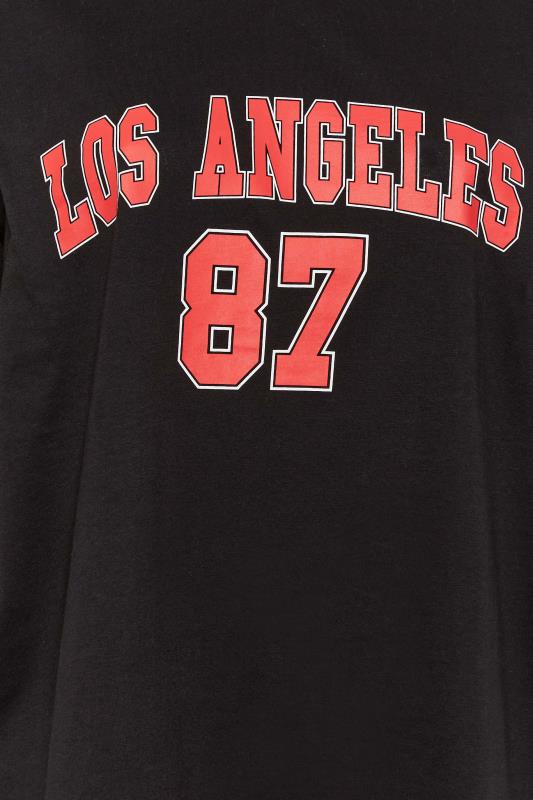 YOURS Plus Size Black & Red 'Los Angeles' Varsity T-Shirt | Yours Clothing