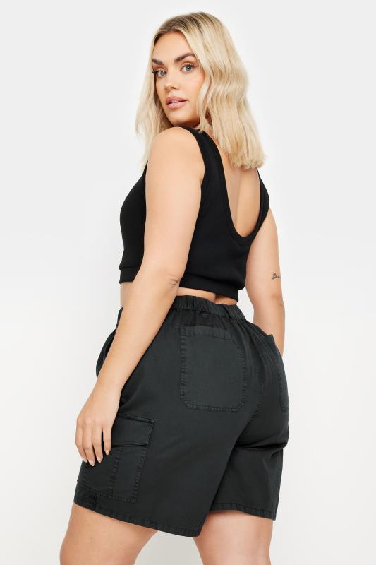 YOURS Plus Size Black Cotton Cargo Shorts | Yours Clothing 3