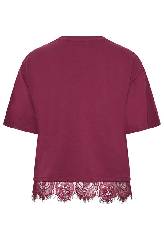 LIMITED COLLECTION Plus Size Burgundy Red Oversized Lace Hem T-Shirt | Yours Clothing 2