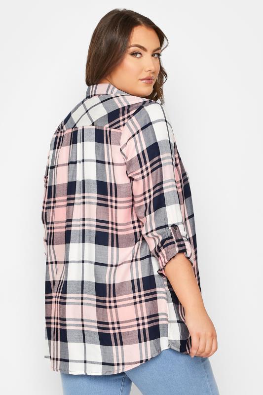 Plus Size Pink & Navy Check Boyfriend Shirt | Yours Clothing  3