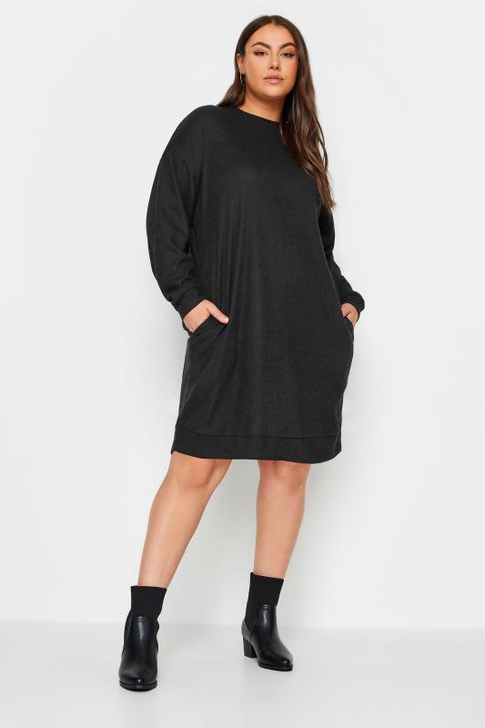 Plus Size  YOURS Curve Black Ribbed Soft Touch Jumper Dress