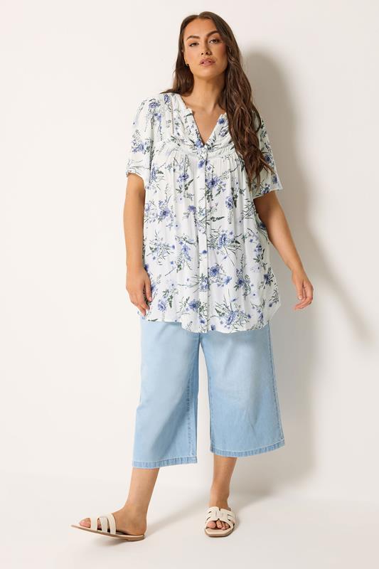 YOURS Plus Size White Floral Notch Neck Blouse | Yours Clothing 1